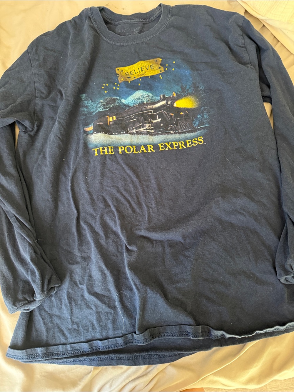 The Polar Express Graphic Long Sleeve Shirt - Navy with Yellow Accent